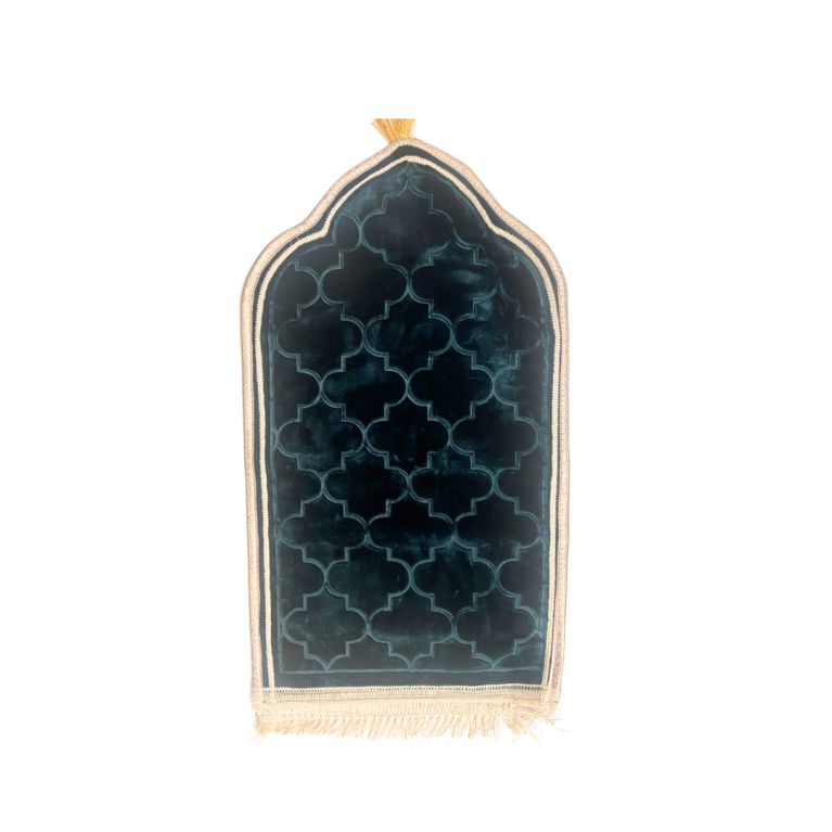 Tapis de Prière Enfant Vert - Motif Arabesque, Molletonné - 48 x 85 cm - Soundouss