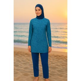Burkini Hijab à Motifs 3 Pièces - Bleu Lagon- Rozamay