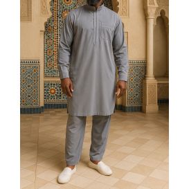Qamis Pakistanais Anthracite Satin – Qamis & Pantalon Assorti