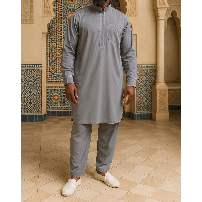 Qamis Pakistanais Anthracite Satin – Qamis & Pantalon Assorti Qamis Pakistanais Anthracite Satin – Qamis & Pantalon Assorti