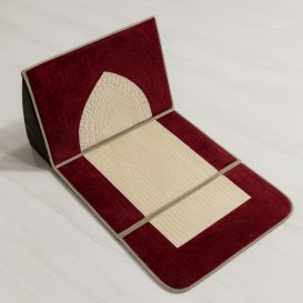 Tapis de Prière avec dossier aux motifs arabesques - Rouge et blanc