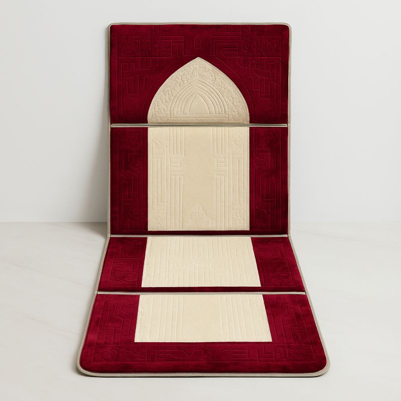 Tapis de Prière avec dossier aux motifs arabesques - Rouge et blanc