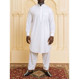 Qamis Pakistanais Blanc Satin – Style Authentique & Moderne