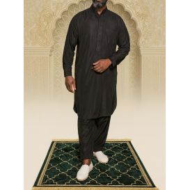 Qamis Pakistanais Noir Satin – Élégance & Confort | Afaq