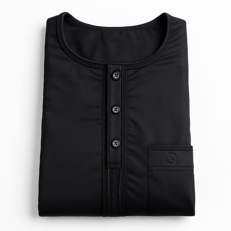 Qamis Homme – Tissu Glacé Coréen – Col Rond – Manches Longues – Soundouss