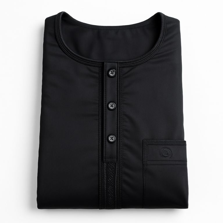 Qamis Homme – Tissu Glacé Coréen – Col Rond – Manches Longues – Soundouss