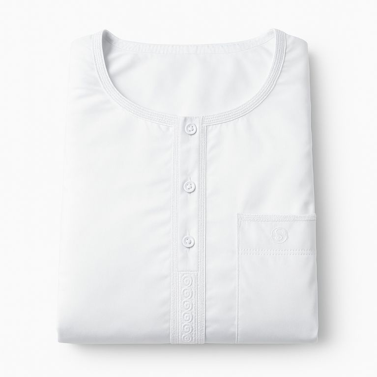 Qamis Homme – Tissu Glacé Coréen – Col Rond – Manches Longues – Soundouss