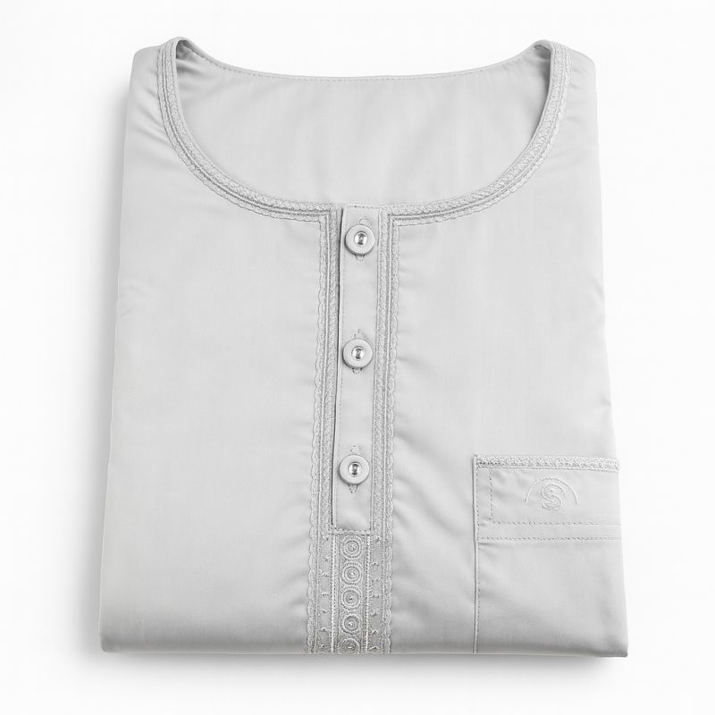 Qamis Homme – Tissu Glacé Coréen – Col Rond – Manches court– Soundouss