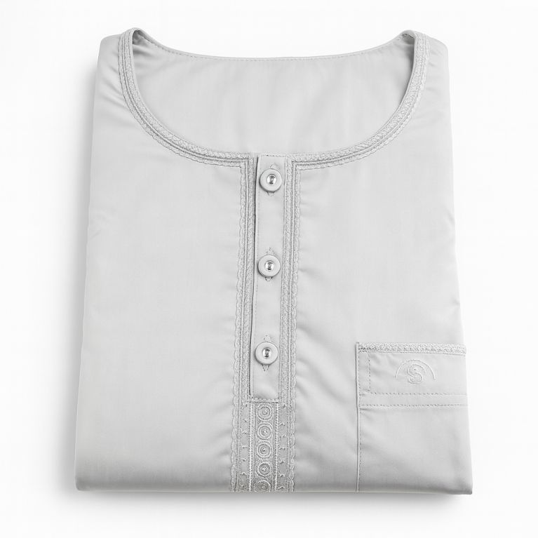 Qamis Homme – Tissu Glacé Coréen – Col Rond – Manches court– Soundouss