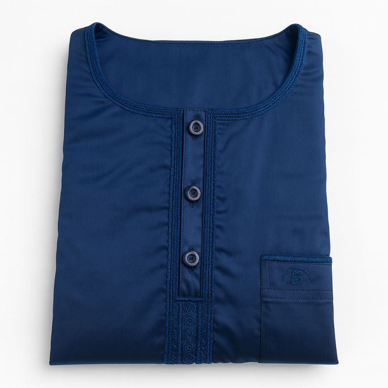 Qamis Homme – Tissu Glacé Coréen – Col Rond – Manches Longues – Soundouss