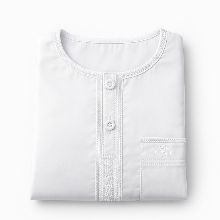 Qamis Enfant– Tissu Glacé Coréen – Col Rond - Manches Courtes – Soundouss