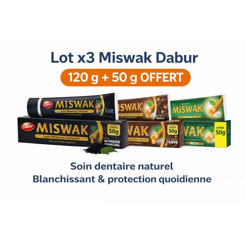 Lot x3 Dentifrices Miswak Dabur – Soins naturels, blanchissant & protection complète