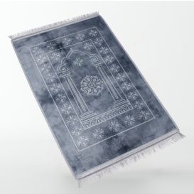 Grand Tapis de Prière - Gris - Motif Mirhab - Molletonné, Épais et Très Doux - Confortable et Anti-Dérapant