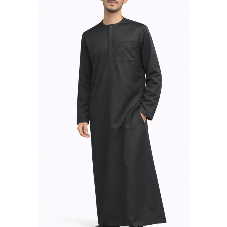Qamis Homme – Tissu Glacé Coréen – Col Rond – Manches Longues – Soundouss