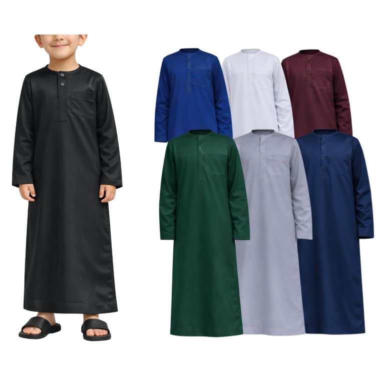 Qamis Enfant– Tissu Glacé Coréen – Col Rond – Manches Longues – Soundouss