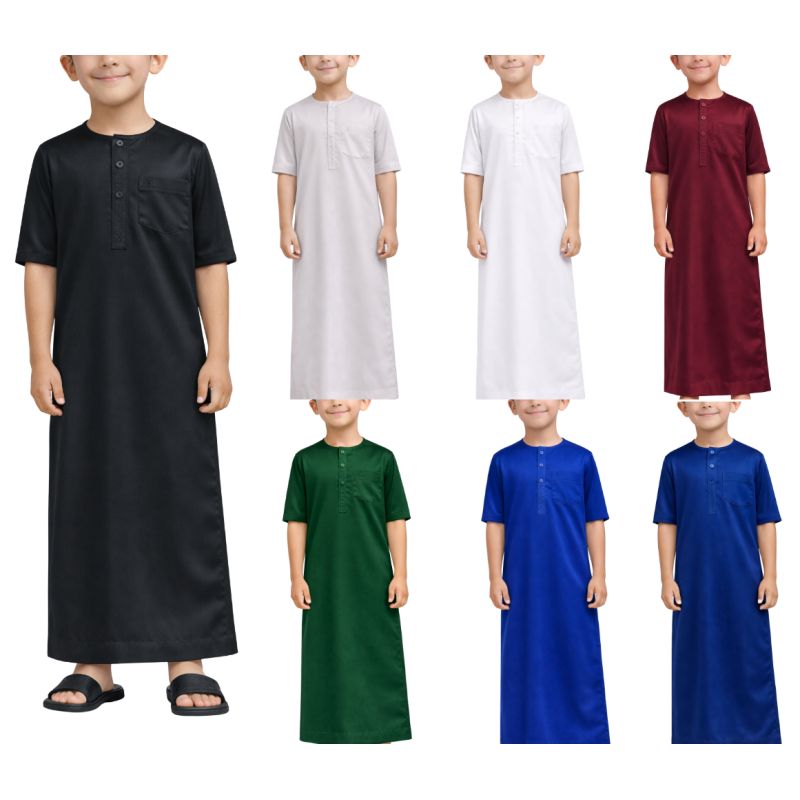 Qamis Enfant– Tissu Glacé Coréen – Col Rond - Manches Courtes – Soundouss