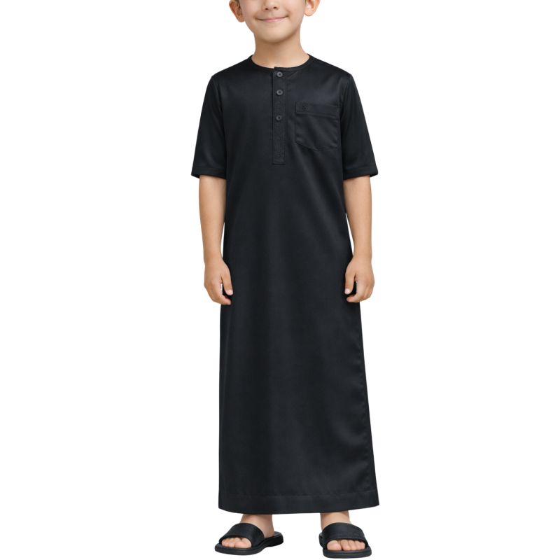 Qamis Enfant– Tissu Glacé Coréen – Col Rond - Manches Courtes – Soundouss