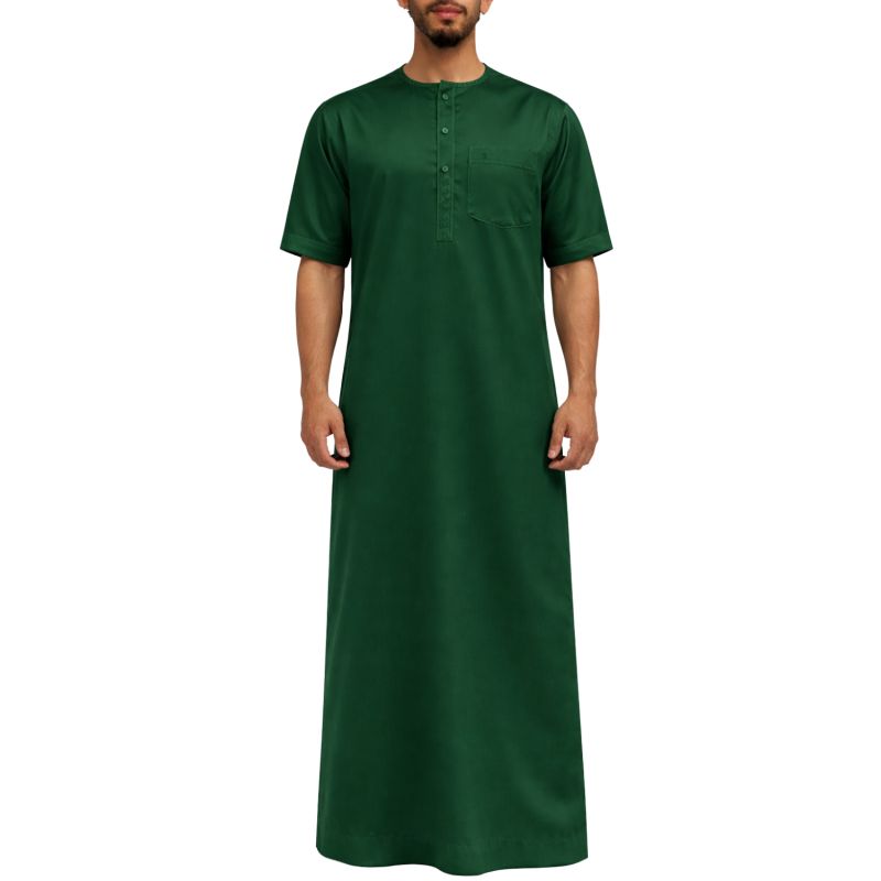 Qamis Homme – Tissu Glacé Coréen - Col Rond – Manches Courtes – Soundouss