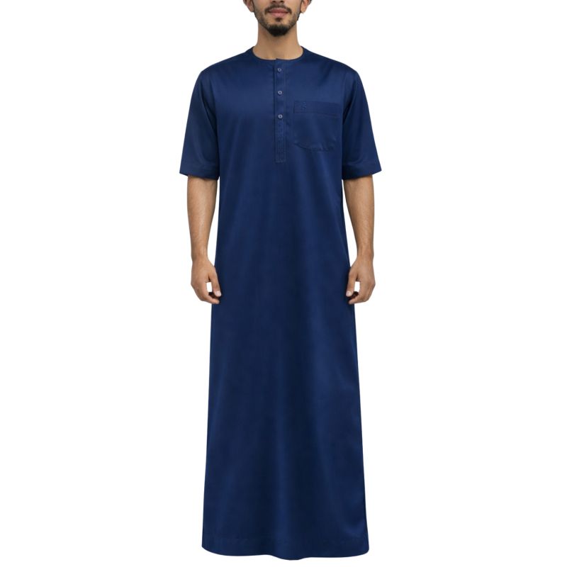 Qamis Homme – Tissu Glacé Coréen - Col Rond – Manches Courtes – Soundouss