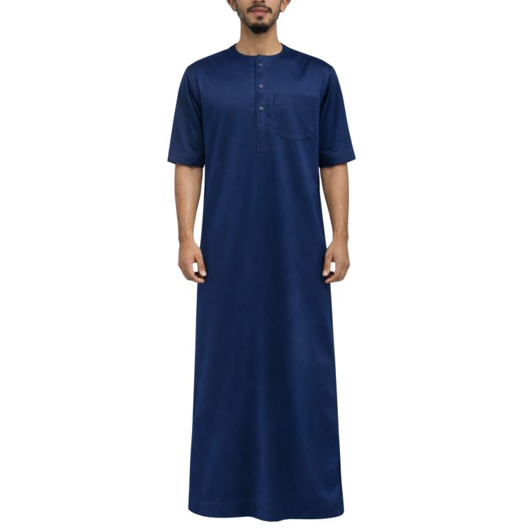 Qamis Homme – Tissu Glacé Coréen – Col Rond – Manches court– Soundouss
