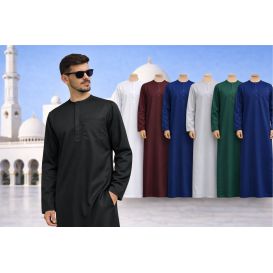 Qamis Homme – Tissu Glacé Coréen – Col Rond – Manches Longues – Soundouss