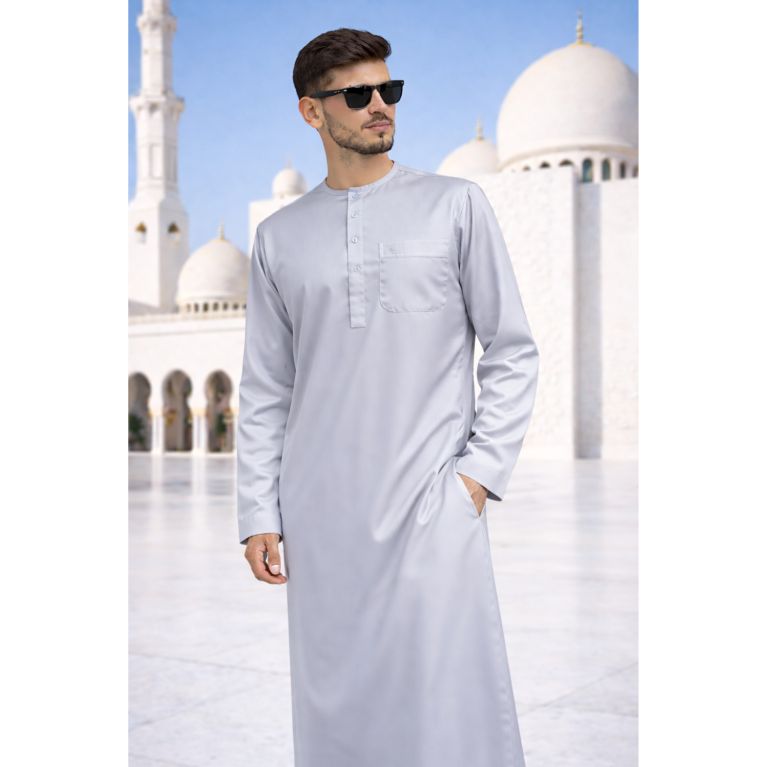 Qamis Homme – Tissu Glacé Coréen – Col Rond – Manches Longues – Soundouss