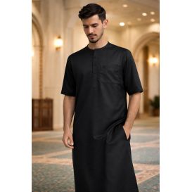 Qamis Homme – Tissu Glacé Coréen - Col Rond – Manches Courtes – Soundouss