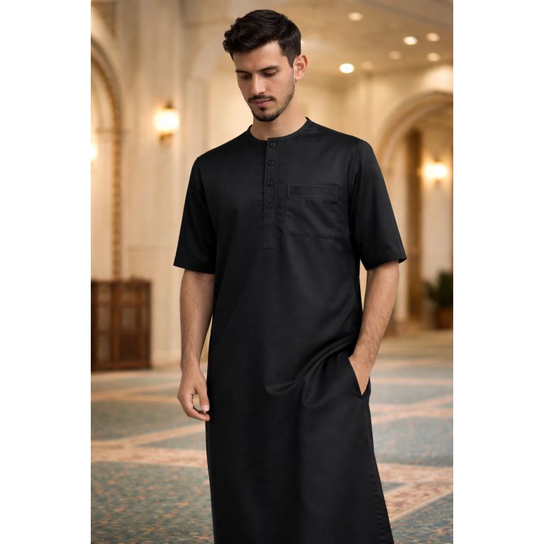 Qamis Homme – Tissu Glacé Coréen - Col Rond – Manches Courtes – Soundouss