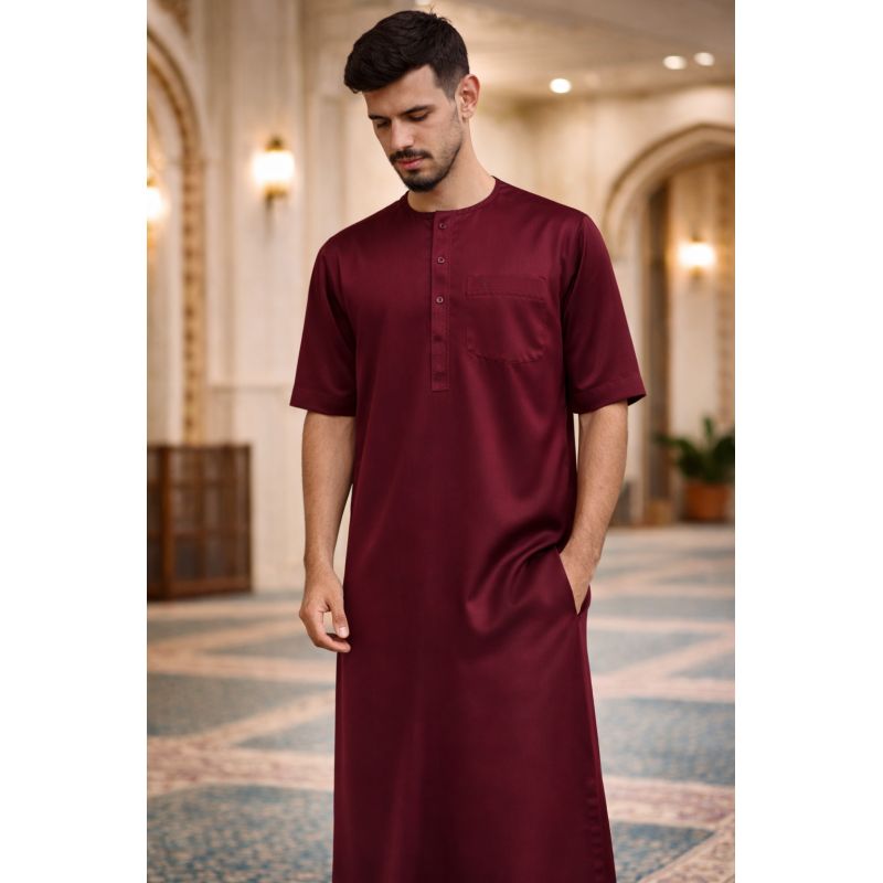 Qamis Homme – Tissu Glacé Coréen - Col Rond – Manches Courtes – Soundouss
