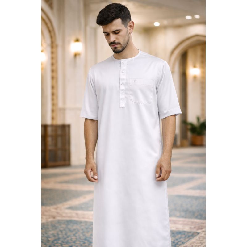 Qamis Homme – Tissu Glacé Coréen - Col Rond – Manches Courtes – Soundouss