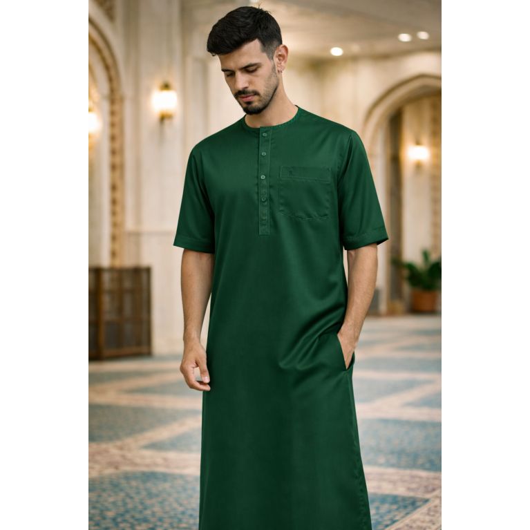Qamis Homme – Tissu Glacé Coréen - Col Rond – Manches Courtes – Soundouss