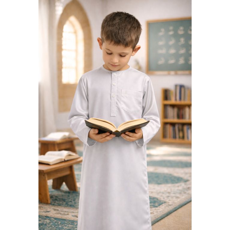 Qamis Enfant– Tissu Glacé Coréen – Col Rond – Manches Longues – Soundouss