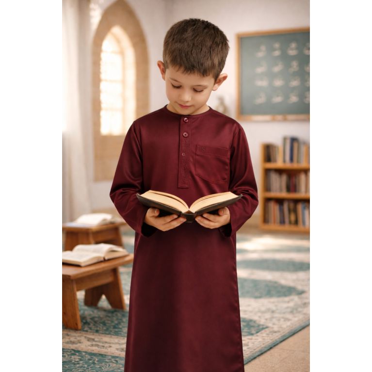 Qamis Enfant– Tissu Glacé Coréen – Col Rond – Manches Longues – Soundouss