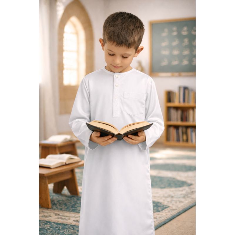 Qamis Enfant– Tissu Glacé Coréen – Col Rond – Manches Longues – Soundouss