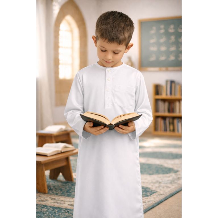 Qamis Enfant– Tissu Glacé Coréen – Col Rond – Manches Longues – Soundouss