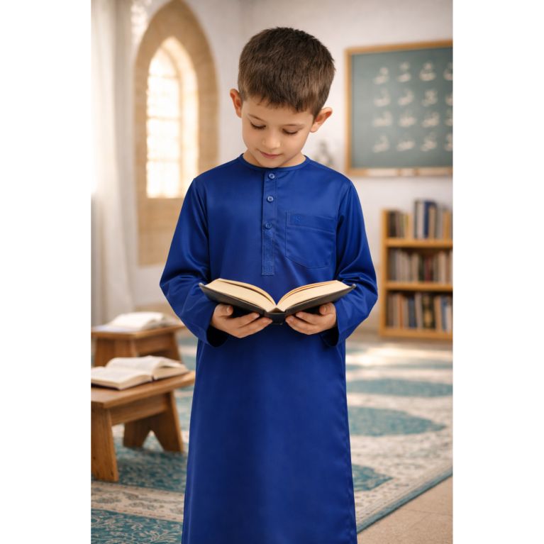 Qamis Enfant– Tissu Glacé Coréen – Col Rond – Manches Longues – Soundouss