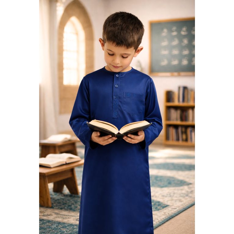 Qamis Enfant– Tissu Glacé Coréen – Col Rond – Manches Longues – Soundouss