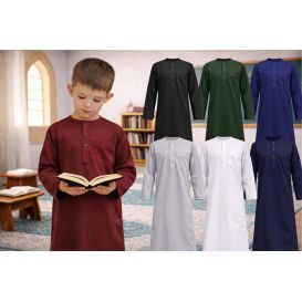 Qamis Enfant– Tissu Glacé Coréen – Col Rond – Manches Longues – Soundouss