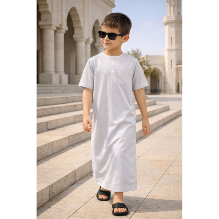 Qamis Enfant– Tissu Glacé Coréen – Col Rond - Manches Courtes – Soundouss