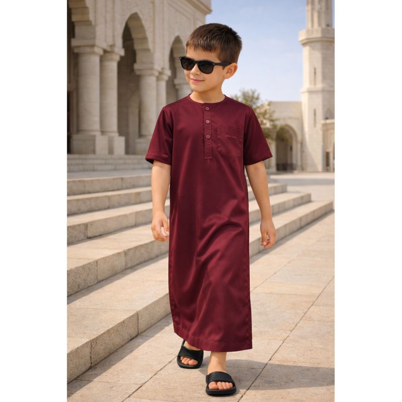 Qamis Enfant– Tissu Glacé Coréen – Col Rond - Manches Courtes – Soundouss