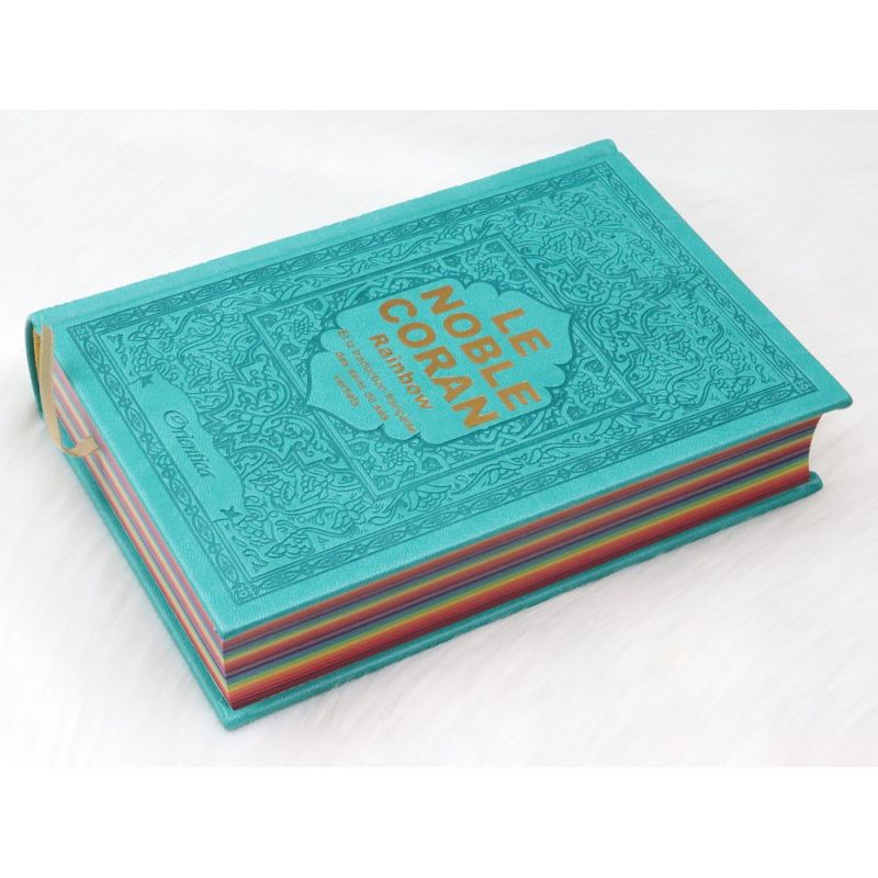 copy ofLe Noble Coran Vert - Couverture Daim - Pages En Couleur Arc-En-Ciel, Rainbow - Bilingue Français-Arabe