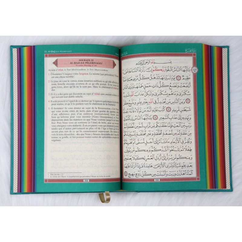copy ofLe Noble Coran Vert - Couverture Daim - Pages En Couleur Arc-En-Ciel, Rainbow - Bilingue Français-Arabe