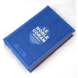 Le Noble Coran Bleu Roi - Couverture Daim - Pages En Couleur Arc-En-Ciel, Rainbow - Bilingue Français-Arabe - 5225