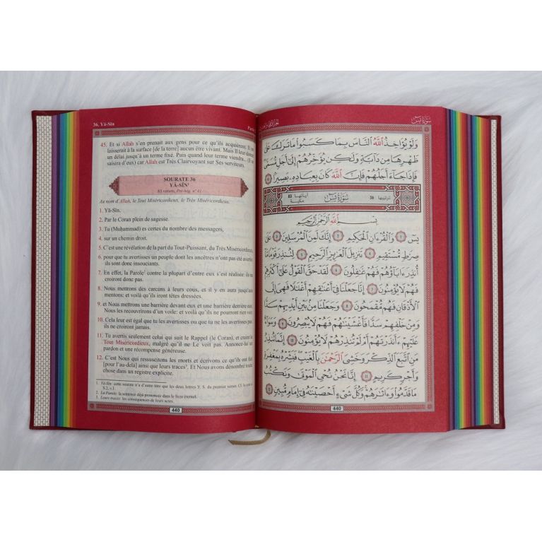 copy ofLe Noble Coran Bordeaux - Couverture Daim - Pages En Couleur Arc-En-Ciel, Rainbow - Bilingue Français-Arabe