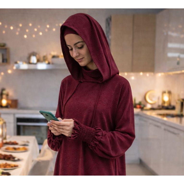 Women’s 1 Piece Jilbab Soundouss with Hood and Inner Underscarf