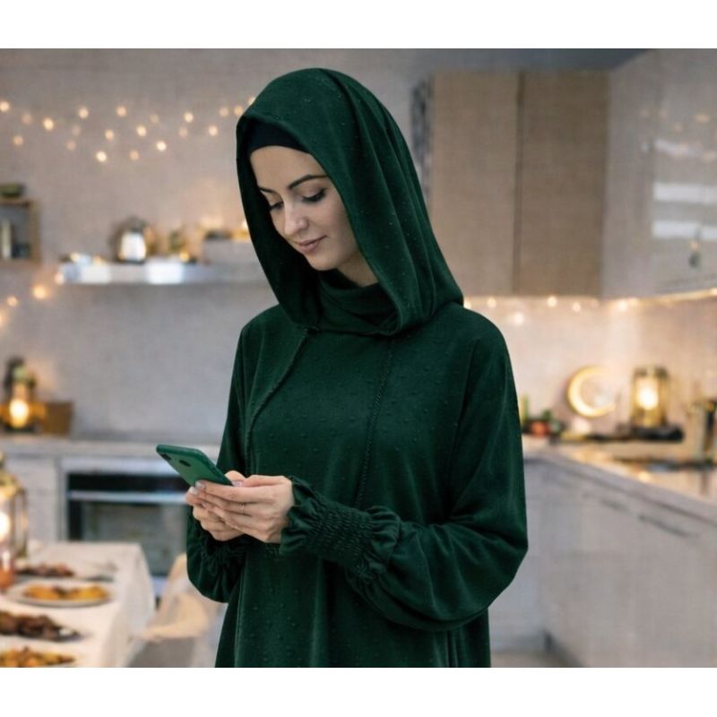 Women’s 1 Piece Jilbab Soundouss with Hood and Inner Underscarf