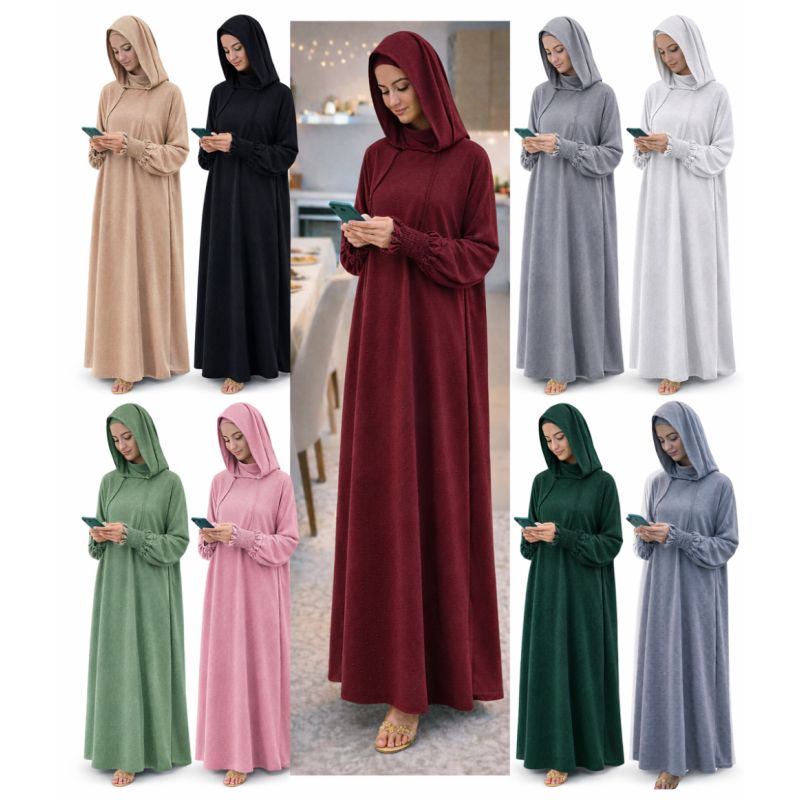 Jilbab long 1 pièce femme Soundouss avec capuche double style