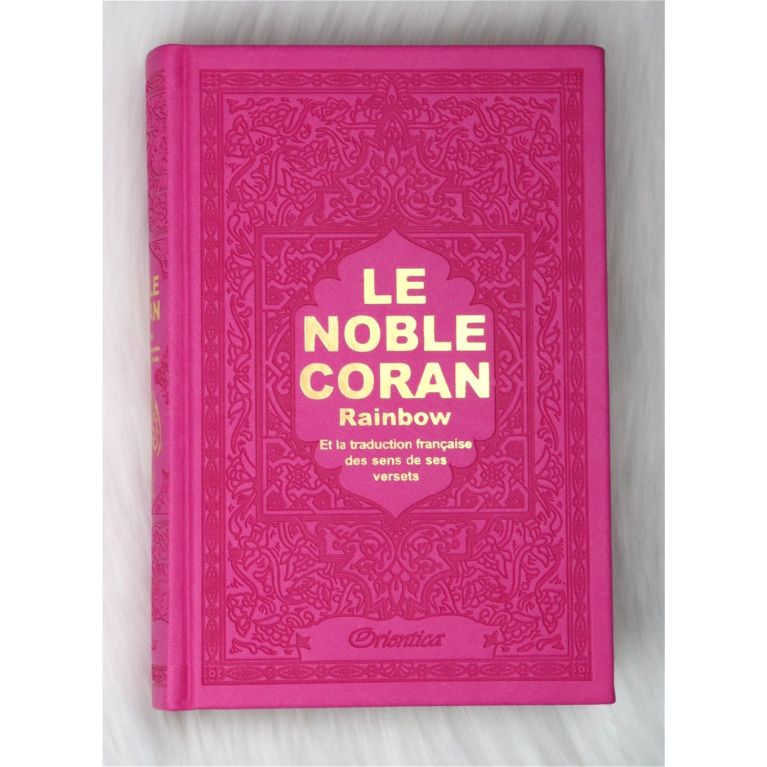 copy ofLe Noble Coran Rose Fushia - Couverture Daim - Pages En Couleur Arc-En-Ciel, Rainbow - Bilingue Français-Arabe