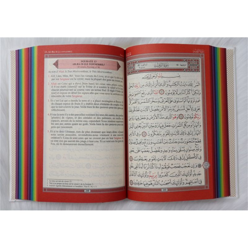 copy ofLe Noble Coran Blanc- Couverture Daim - Pages En Couleur Arc-En-Ciel, Rainbow - Bilingue Français-Arabe