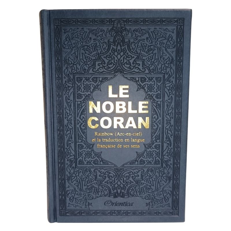 Le Noble Coran bleu marine - Couverture Daim - Pages En Couleur Arc-En-Ciel, Rainbow - Bilingue Français-Arabe - 5225